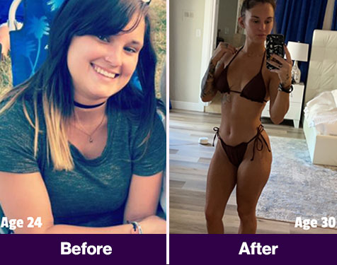 Before and after photos of the founder, at age 24 and at age 30